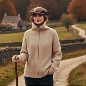 H & M high neck ribbed full zip longsleeved knit in oatmeal